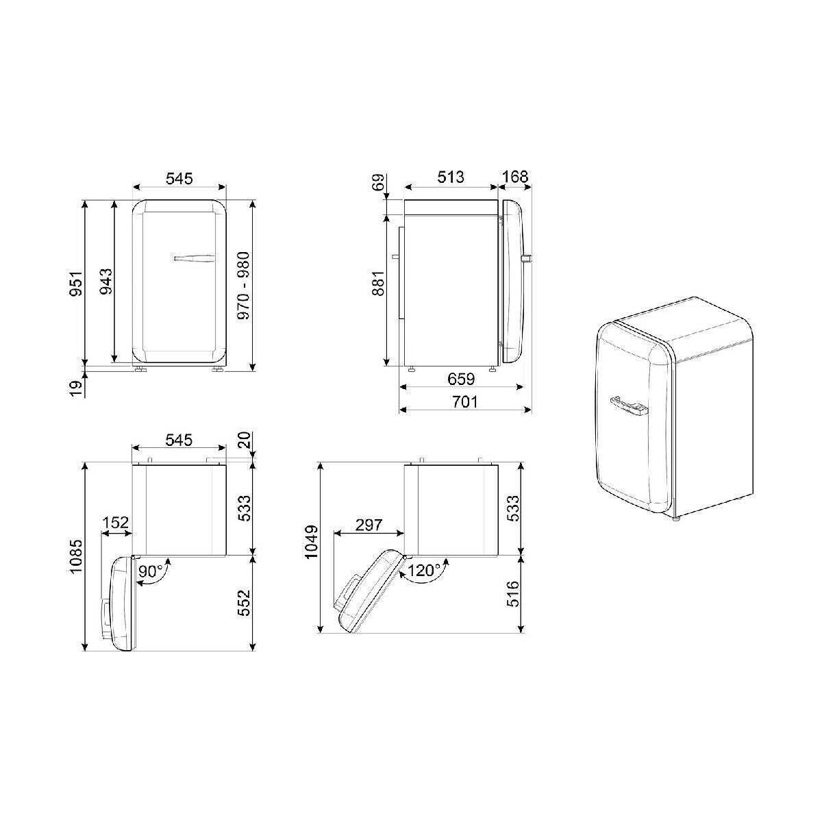 SMEG Mini Fridge Red 122L